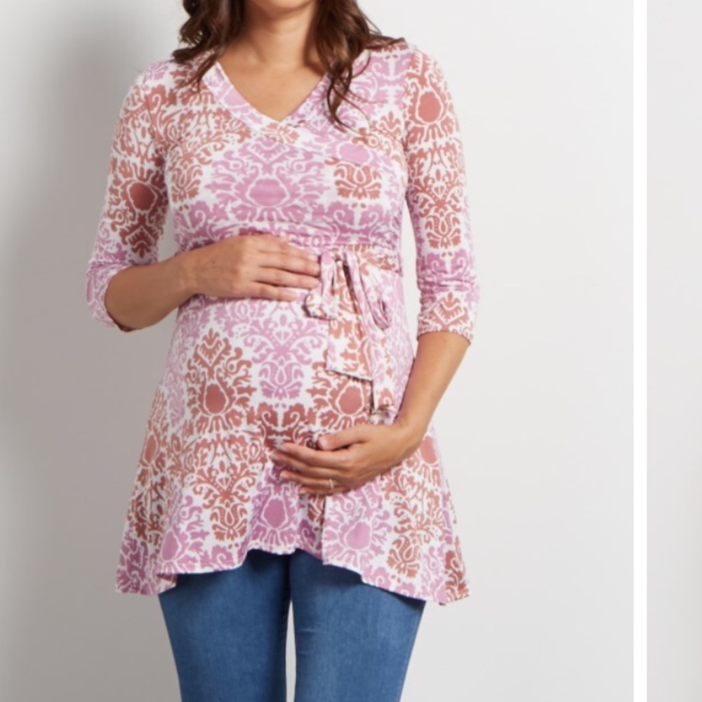 Pink blush Mauve Damask Sash Tie Maternity Nursing